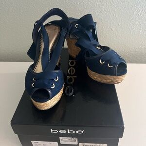 Bebe Navy Blue Wedge Sandals